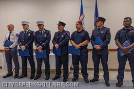 LT’s Ryne Sheridan, Kevin Ferris, Chris Rimm; FF’s James Howard, Marcos Suarez, David Brito, Hakeem Odeyinde, and Oliver Martell were awarded a Unit Citation for their actions in the extrication and resuscitation efforts the victim of a vehicle accident in August of 2025.